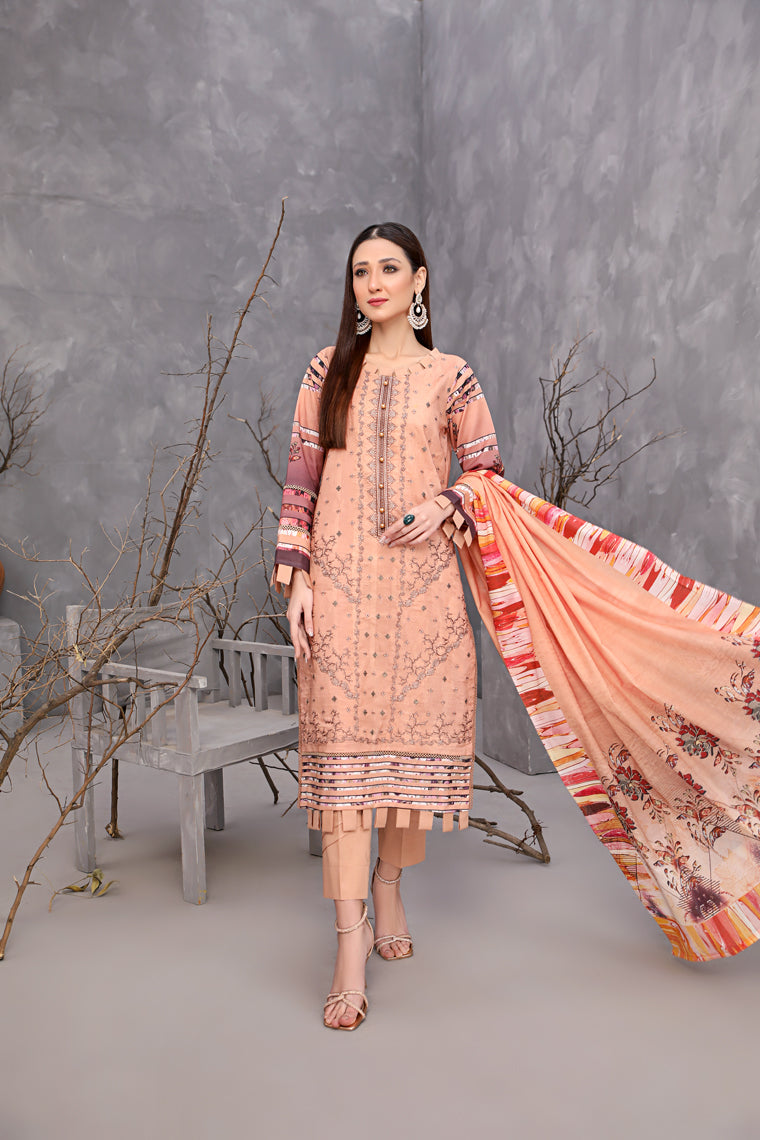 3-Pc Embroidered Lawn Dress 10