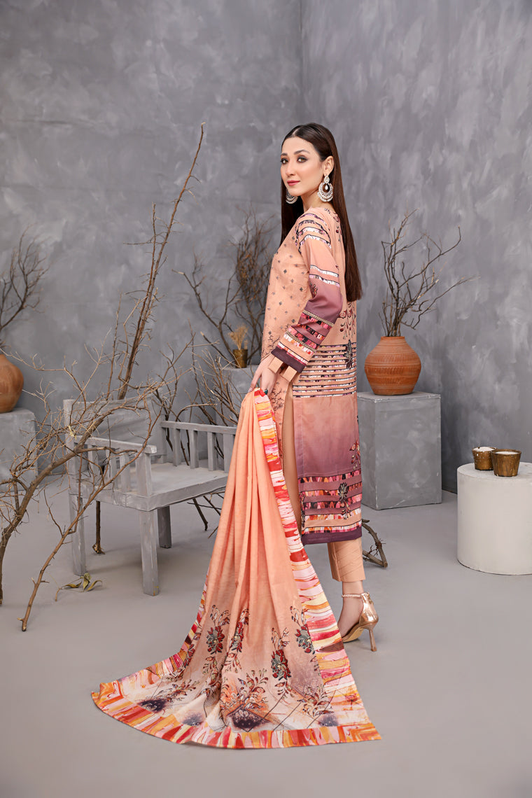 3-Pc Embroidered Lawn Dress 10